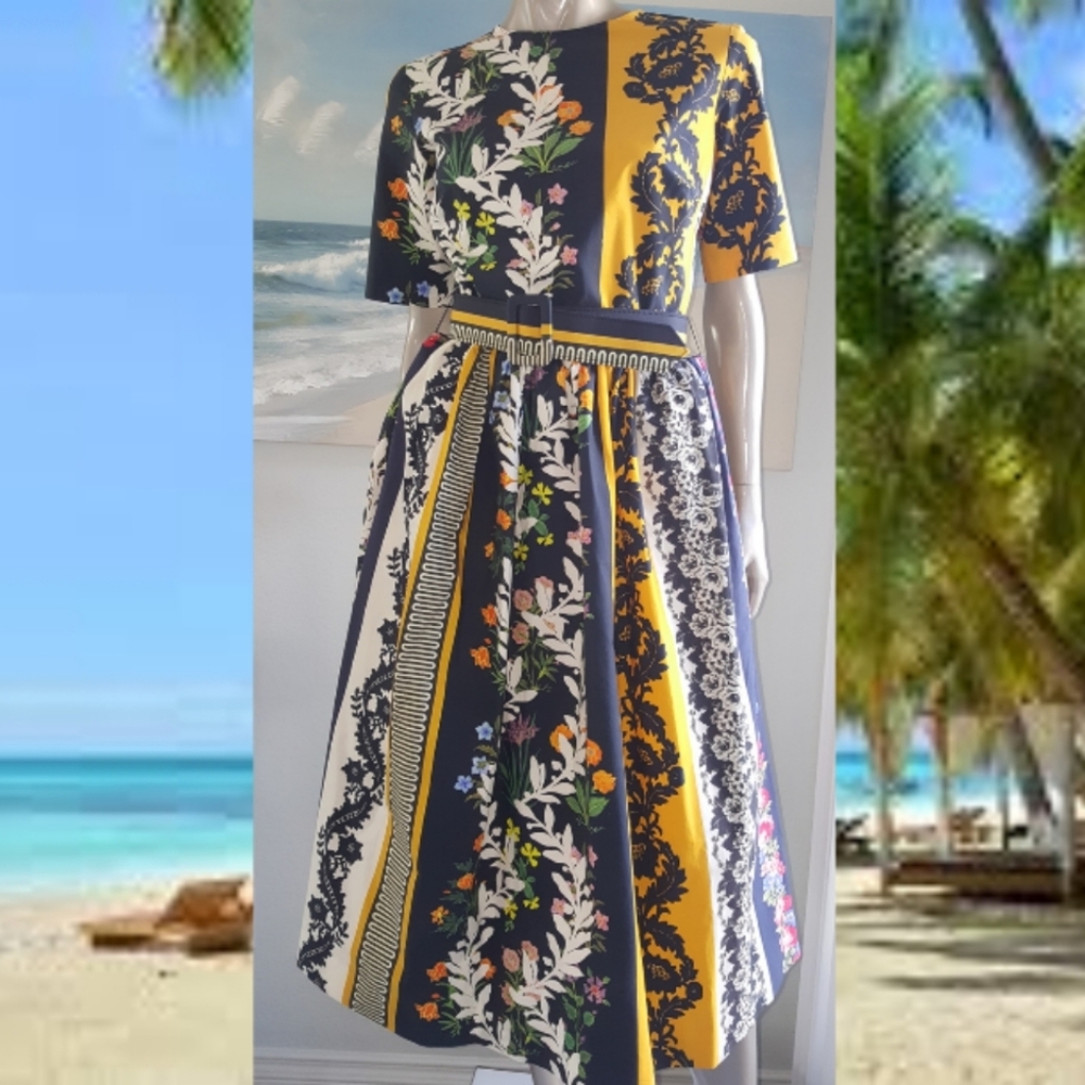 $2,390 NEW OSCAR DE LA RENTA BEAUTIFUL GARDEN FLOWER MIDI DAY DRESS US 6 M L